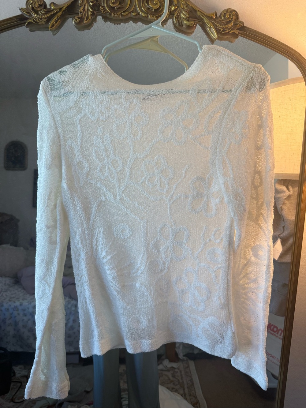 Zara White Floral Jacquard Long-Sleeve Top